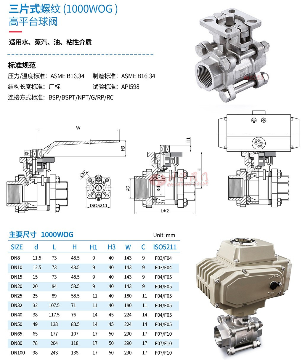 Q11F高平臺(tái)內(nèi)螺紋球閥參數(shù)